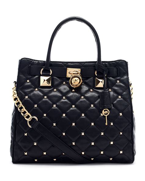 michael kors black studded quilted hamilton bag|Michael Kors Hamilton studded tote.